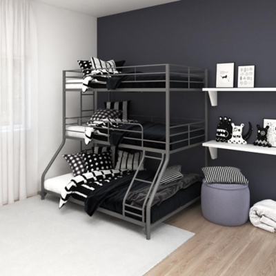 Atwater Living Callum Metal Triple Bunk Bed, Twin over Twin over Full, Silver, Silver, rollover