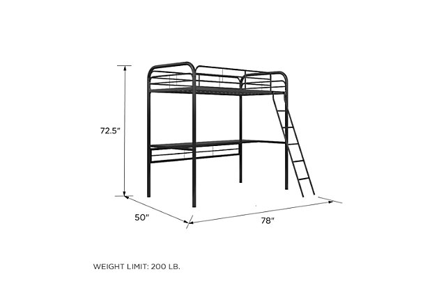 Aer Living Ajax Metal Twin Loft Bed, Ikea Loft Bed With Desk Weight Limit