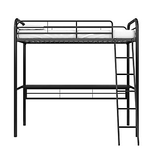 Atwater Living Ajax Metal Twin Loft Bed with Desk, Black, Black, large