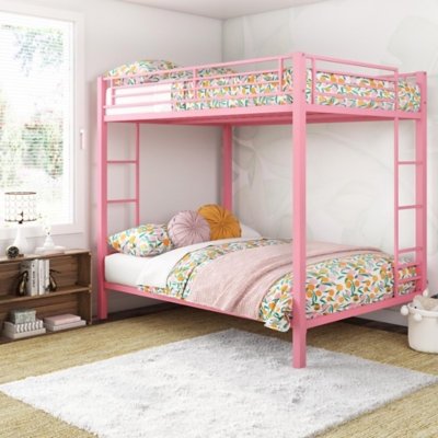 Atwater Living Parker Full over Full Metal Bunk Bed, Pink