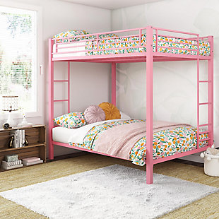 Atwater Living Parker Full over Full Metal Bunk Bed, Pink, Pink, rollover