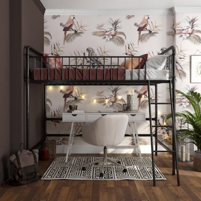 Atwater Living Kalvin Twin Metal Loft Bed, Black, Black, rollover