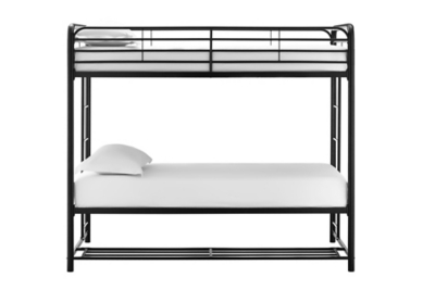 Atwater Living Bethia Twin over Twin Bunk Bed with Storage Bins, Black, Black, large