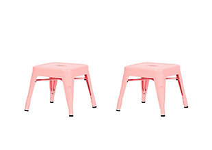 Perfect for teeth-brushing or kitchen-helping, the Kids Stool is versatile and sturdy. Made from durable steel, this kids' furniture helps your little one access out-of-reach areas and provides a secure seat for art projects and activities. Each set includes two, fully assembled stools, so you can keep one wherever you need it. Available in five fun colors.Solid Steel | Protective feet to prevent damage to floor | Handle in seat makes it easy to carry around | Set of 2