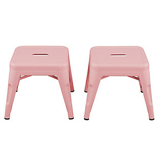 Perfect for teeth-brushing or kitchen-helping, the Kids Stool is versatile and sturdy. Made from durable steel, this kids' furniture helps your little one access out-of-reach areas and provides a secure seat for art projects and activities. Each set includes two, fully assembled stools, so you can keep one wherever you need it. Available in five fun colors.Solid Steel | Protective feet to prevent damage to floor | Handle in seat makes it easy to carry around | Set of 2