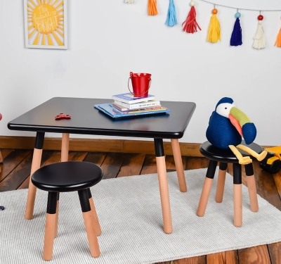 Ace Casual Kids Dipped Table and Stool Set, Black, Blue/Beige, large