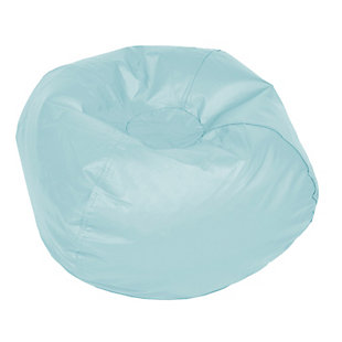 Tell traditional chairs to take a hike and upgrade your child's comfort and creativity with this 96" round Baby Blues Medium Vinyl Bean Bag. With an easy-clean matte vinyl cover that is filled with 100% polystyrene beads, this chair is sure to be your child's new favorite seat to read, watch movies and hangout. Made in the USA and available in eight trendy colors!Durable matte vinyl cover made from 100% polyester. | Filled with 100% polystyrene beads | 96 in round | Non-removable cover.