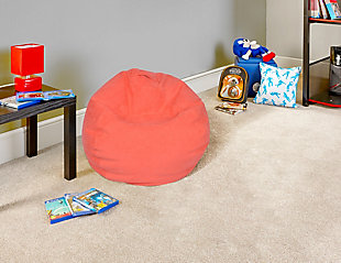 This Large Microsuede Bean Bag Chair in Coral is the ultimate casual cool. Bean bag chairs are a great seating option for your family room, home theater or teen room. The large size makes it roomy enough to curl up in with a favorite book, and trust us when we say you will never enjoy another movie night without it!Ultra-soft microsuede cover made from 100% polyester. | Filled with 100% polystyrene beads | 96 in round | Non-removable cover.