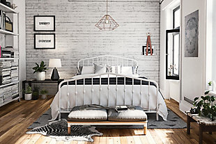Bushwick Queen Metal Bed, White, rollover