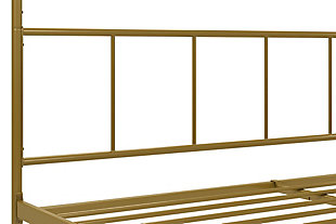 The Novogratz Marion Canopy bed is stylish and classy. Designed with a clean silhouette, this eye-catching piece is crafted in solid and sturdy metal that is stable and durable with secure metal slats that do not require a foundation. It comes with a sophisticated headboard and footboard and with metal side rails and center legs to provide full support and comfort to you and your mattress. The Marion is also practical with 11 inches of clearance beneath the bed, ideal to store things away. Just pair it with the Novogratz Atlas mattress and a comfy duvet and this artfully designed bed frame will become the centerpiece of your room!Stylish and classy design in a clean silhouette. Perfect bed frame to become the centerpiece of your bedroom | Crafted in a sturdy metal frame that includes secured metal slats as well as additional metal side rails and center legs for ensured stability and durability. Does not require foundation | Built-in headboard and footboard (bed height is 73"). Clearance beneath the bed can be used for storage (11") | Assembly required