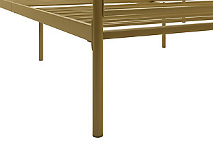 The Novogratz Marion Canopy bed is stylish and classy. Designed with a clean silhouette, this eye-catching piece is crafted in solid and sturdy metal that is stable and durable with secure metal slats that do not require a foundation. It comes with a sophisticated headboard and footboard and with metal side rails and center legs to provide support and comfort to you and your mattress. The Marion is also practical with 11 inches of clearance beneath the bed, ideal to store things away. Just pair it with the Novogratz Atlas mattress and a comfy duvet and this arty designed bed frame will become the centerpiece of your room!Stylish and classy design in a clean silhouette. Perfect bed frame to become the centerpiece of your bedroom | Crafted in a sturdy metal frame that includes secured metal slats as well as additional metal side rails and center legs for ensured stability and durability. Does not require foundation | Built-in headboard and footboard (bed height is 73"). Clearance beneath the bed can be used for storage (11") | Assembly required