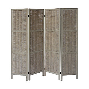 The Urban Port Foldable Wooden Room Divider with Willow Weaved Design, , rollover