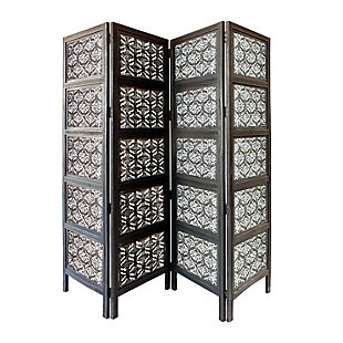 The Urban Port Mango Wood Room Divider with Traditional Carvings, , rollover
