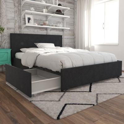 Kelly Full Upholstered Bed with Storage, Dark Gray, large