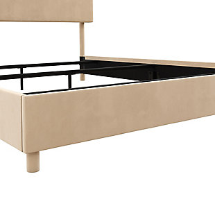 You can stop looking right now, the Z by Novogratz Taylor Upholstered Bed is the understated centerpiece you have been looking for! Perfect to redecorate your room at home or furnish your dorm for freshman year, the Taylor is simple enough that it will blend in with any décor, yet trendy enough that it will add some effortless modern style to your bedroom. Designed with a velvet upholstered headboard and base, the Taylor is the best way to get a chic bedframe without having to use all your savings! It is built with a strong metal frame that includes metal side rails, as well as three metal rails with extra metal center legs to provide additional support and stability. This bedframe requires an additional box spring or foundation (sold separately). Available in multiple trendy colors and a wide variety of sizes so that you can find the perfect Taylor for you!Simple, classic design with velvet upholstery and modern rectangular headboard. | Strong metal frame with additional center metal legs for support. | Box spring required (sold separately). | Assembly required