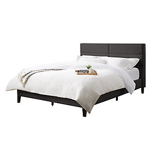 CorLiving Queen Upholstered Panel Bed, Black/Gray, large