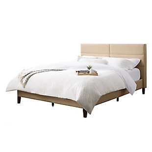 CorLiving Queen Upholstered Panel Bed, Brown/Beige, large