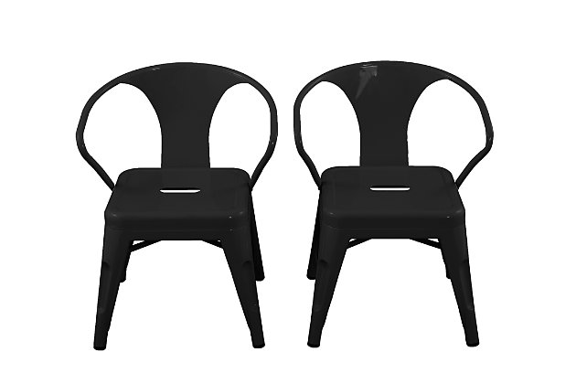 Complete your little one's play space with the ACEssentials Harper and Hudson Kids Activity Chairs. This set includes two fully-assembled chairs with rounded corners that are perfect for use at child-size desks, tables, and more. When paired with the ACEssentials Harper and Hudson Kids Metal Tables or used on their own as chairs, they are a great addition to your playroom, living room, or kitchen. These kids chairs are designed with protective non-skid feet that keep the stools in place and prevent them from scratching the floor. The durable steel construction with a black finish offers long-lasting style through all of your child's favorite activities and is easy to wipe clean after everyday messes. Designed with kids in mind, each chair measures 16.9" x 16.5" x 21.2" to provide comfortable seating for your little ones. Add a modern look to your child's space with the ACEssentials Harper and Hudson Kids Chairs!SET OF 2 KID-SIZE METAL CHAIRS: Includes two fully-assembled metal chairs with rounded corners that are perfect for use at child-size desks, tables, and more | VERSATILE DESIGN: Great addition to your playroom, living room, or kitchen when paired with the ACEssentials kids tables or used on their own | NON-SKID FEET: Protective non-skid feet keep the stools in place and prevent them from scratching the floor | DURABLE STEEL CONSTRUCTION: Durable steel construction with black finish provides long-lasting style and easily wipes clean after everyday messes | PERFECT SIZE FOR CHILDREN: Each stool measures 16.9" x 16.5" x 21.2" to offer comfortable seating for your little ones