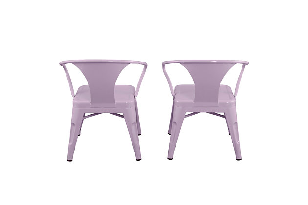 Complete your little one's play space with the ACEssentials Harper and Hudson Kids Activity Chairs. This set includes two fully-assembled chairs with rounded corners that are perfect for use at child-size desks, tables, and more. When paired with the ACEssentials Harper and Hudson Kids Metal Tables or used on their own as chairs, they are a great addition to your playroom, living room, or kitchen. These kids chairs are designed with protective non-skid feet that keep the stools in place and prevent them from scratching the floor. The durable steel construction with a lavender finish offers long-lasting style through all of your child's favorite activities and is easy to wipe clean after everyday messes. Designed with kids in mind, each chair measures 16.9" x 16.5" x 21.2" to provide comfortable seating for your little ones. Add a modern look to your child's space with the ACEssentials Harper and Hudson Kids Chairs!SET OF 2 KID-SIZE METAL CHAIRS: Includes two fully-assembled metal chairs with rounded corners that are perfect for use at child-size desks, tables, and more | VERSATILE DESIGN: Great addition to your playroom, living room, or kitchen when paired with the ACEssentials kids tables | NON-SKID FEET: Protective non-skid feet keep the chairs in place and prevent them from scratching the floor | DURABLE STEEL CONSTRUCTION: Durable steel construction with lavender finish provides long-lasting style and easily wipes clean after everyday messes | PERFECT SIZE FOR CHILDREN: Each stool measures 16.9" x 16.5" x 21.2" to offer comfortable seating for your little ones