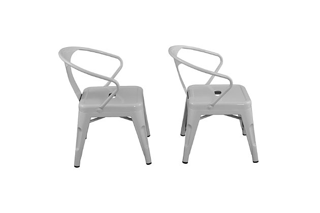 Complete your little one's play space with the ACEssentials Harper and Hudson Kids Activity Chairs. This set includes two fully-assembled chairs with rounded corners that are perfect for use at child-size desks, tables, and more. When paired with the ACEssentials Harper and Hudson Kids Metal Tables or used on their own as chairs, they are a great addition to your playroom, living room, or kitchen. These kids chairs are designed with protective non-skid feet that keep the stools in place and prevent them from scratching the floor. The durable steel construction with a gray finish offers long-lasting style through all of your child's favorite activities and is easy to wipe clean after everyday messes. Designed with kids in mind, each chair measures 16.9" x 16.5" x 21.2" to provide comfortable seating for your little ones. Add a modern look to your child's space with the ACEssentials Harper and Hudson Kids Chairs!SET OF 2 KID-SIZE METAL CHAIRS: Includes two fully-assembled metal chairs with rounded corners that are perfect for use at child-size desks, tables, and more | VERSATILE DESIGN: Great addition to your playroom, living room, or kitchen when paired with the ACEssentials kids tables | NON-SKID FEET: Protective non-skid feet keep the chairs in place and prevent them from scratching the floor | DURABLE STEEL CONSTRUCTION: Durable steel construction with gray finish provides long-lasting style and easily wipes clean after everyday messes | PERFECT SIZE FOR CHILDREN: Each stool measures 16.9" x 16.5" x 21.2" to offer comfortable seating for your little ones
