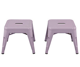 Complete your little one's play space with the ACEssentials Harper and Hudson Kids Metal Stools. This set includes two fully-assembled stools with rounded corners that are perfect for use at child-size desks, tables, and more. When paired with the ACEssentials Harper and Hudson Kids Metal Tables or used on their own as step stools, they are a great addition to your playroom, living room, or kitchen. These kids stools are designed with protective non-skid feet that keep the stools in place and prevent them from scratching the floor. The durable steel construction with a lavender finish offers long-lasting style through all of your child's favorite activities and is easy to wipe clean after everyday messes. Designed with kids in mind, each stool measures 16.6" x 14.6" x 12" to provide comfortable seating for your little ones. Add a modern look to your child's space with the ACEssentials Harper and Hudson Kids Metal Stools!SET OF 2 KID-SIZE METAL STOOLS: Includes two fully-assembled metal stools with rounded corners that are perfect for use at child-size desks, tables, and more | VERSATILE DESIGN: Great addition to your playroom, living room, or kitchen when paired with the ACEssentials kids tables or used on their own as step stools | NON-SKID FEET: Protective non-skid feet keep the stools in place and prevent them from scratching the floor | DURABLE STEEL CONSTRUCTION: Durable steel construction with lavender finish provides long-lasting style and easily wipes clean after everyday messes | PERFECT SIZE FOR CHILDREN: Each stool measures 14.6" x 14.6" x 12" to offer comfortable seating for your little ones