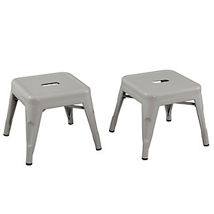 Complete your little one's play space with the ACEssentials Harper and Hudson Kids Metal Stools. This set includes two fully-assembled stools with rounded corners that are perfect for use at child-size desks, tables, and more. When paired with the ACEssentials Harper and Hudson Kids Metal Tables or used on their own as step stools, they are a great addition to your playroom, living room, or kitchen. These kids stools are designed with protective non-skid feet that keep the stools in place and prevent them from scratching the floor. The durable steel construction with a gray finish offers long-lasting style through all of your child's favorite activities, making them easy to wipe clean after everyday messes. Designed with kids in mind, each stool measures 16.6" x 14.6" x 12" to provide comfortable seating for your little ones. Add a modern look to your child's space with the ACEssentials Harper and Hudson Kids Metal Stools!SET OF 2 KID-SIZE METAL STOOLS: Includes two fully-assembled metal stools with rounded corners that are perfect for use at child-size desks, tables, and more | VERSATILE DESIGN: Great addition to your playroom, living room, or kitchen when paired with the ACEssentials kids tables or used on their own as step stools | NON-SKID FEET: Protective non-skid feet keep the stools in place and prevent them from scratching the floor | DURABLE STEEL CONSTRUCTION: Durable steel construction with gray finish provides long-lasting style and easily wipes clean after everyday messes | PERFECT SIZE FOR CHILDREN: Each stool measures 16.6" x 14.6" x 12" to offer comfortable seating for your little ones