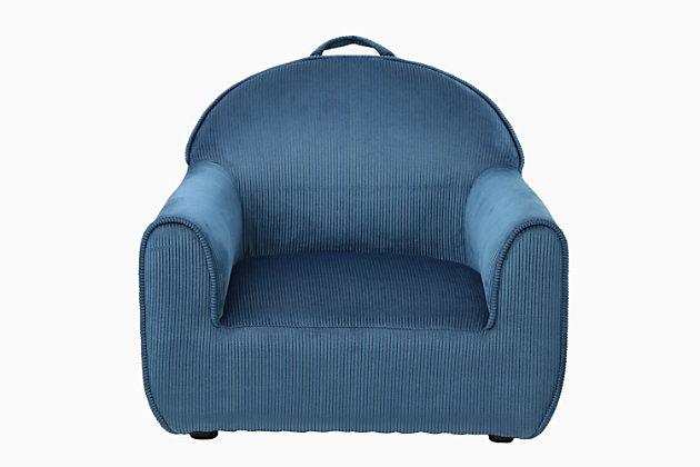 Complete your little one's play space with the ACEssentials Kids Accent Chair. This plush and cozy kids chair is perfect for reading, playing games, and watching TV. The blue corduroy upholstery adds a stylish accent, while the sturdy wood frame offers long-lasting durability. This chair requires no assembly, so your child can start enjoying their new favorite spot to sit right away. Designed with kids in mind, the chair measures 22.24" x 23.03" x 19.29", perfect for 2 to 6-year-old children.KID-SIZE ACCENT CHAIR: Complete your little one's play space with a chair that is just for them | VERSATILE USE: Plush and cozy kids chair is perfect for reading, playing games, and watching TV | DURABLE STYLE: Gray corduroy upholstery adds a stylish accent, while the sturdy wood frame offers long-lasting durability | NO ASSEMBLY: Chair requires no assembly, so your child can start enjoying their new favorite spot to sit right away | PERFECT SIZE FOR CHILDREN: Chair measures 22.24" x 23.03" x 19.29", perfect for 2 to 6-year-old children