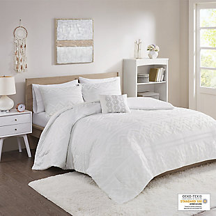 Estate  Ivory Twin/Twin XL Solid Clipped Jacquard Comforter Set, Ivory, rollover
