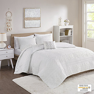 Maisie  Ivory Twin/Twin XL Solid Clipped Jacquard Duvet Cover Set, Ivory, rollover