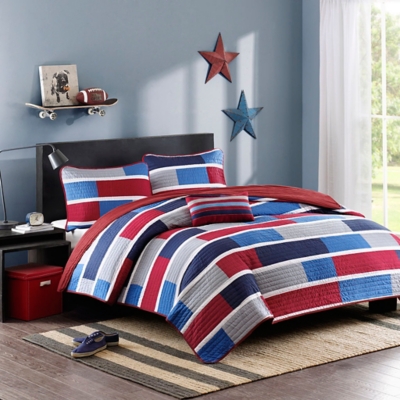 Loryn Navy/Red Twin/Twin XL Reversible Coverlet Set