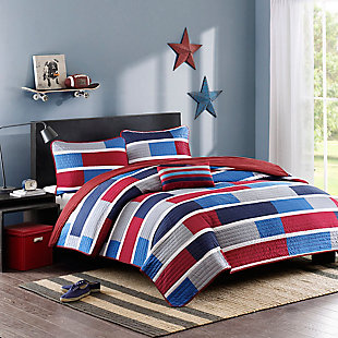 Loryn Navy/Red Full/Queen Reversible Coverlet Set, Navy/Red, rollover