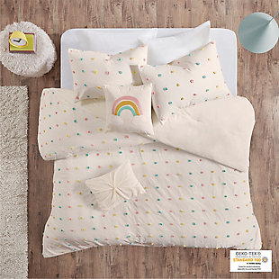 Loryn  Multi Twin Cotton Jacquard Pom Pom Comforter Set, Multi, rollover