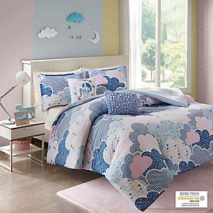 Tarah Blue Twin Cotton Printed Comforter Set, Blue, rollover