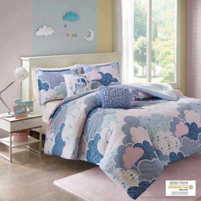 Tarah Blue Twin Cotton Printed Comforter Set, Blue, large