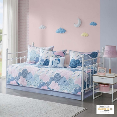 Melanie Blue Daybed 6 Piece Cotton Reversible Daybed Set