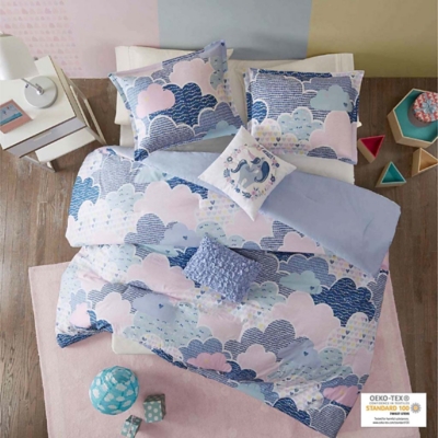 Melanie Blue Twin Cotton Duvet Cover Set, Blue, large