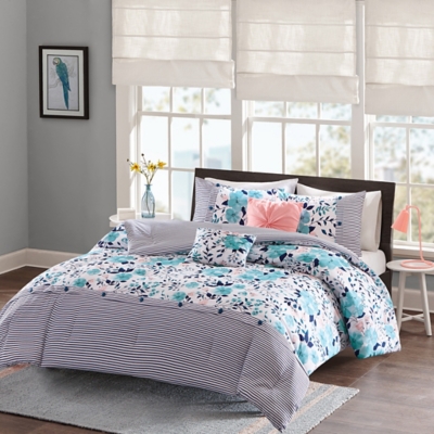 B600004474 Luella Blue Twin/Twin XL Reversible Comforter Set sku B600004474