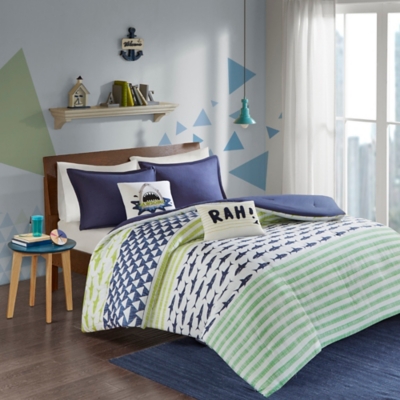 Sutton  Green / Navy Twin Shark Cotton Comforter Set, Green/Navy, large