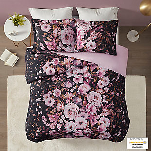 Sutton  Black Twin/Twin XL Floral Printed Duvet Cover Set, Black, rollover