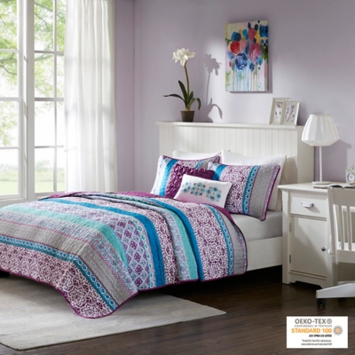 Celine Purple Twin/Twin XL Reversible Coverlet Set, Purple, large