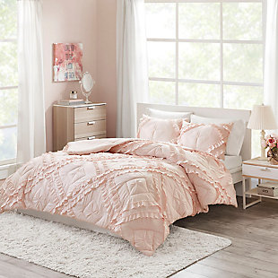 Sidney  Blush Twin/Twin XL Solid Coverlet Set With Tufted Diamond Ruffles, Blush, rollover