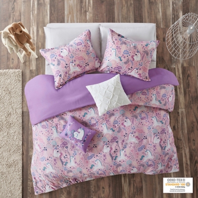 Elise Pink Twin Unicorn Cotton Duvet Cover Set, , rollover
