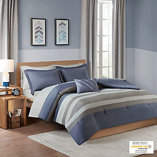 Kel3  Blue/Grey Twin Complete Bed Set Including Sheets, Blue/Gray, large