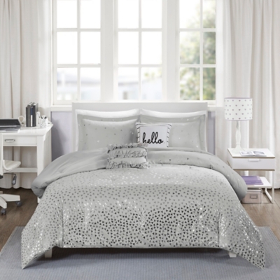 Rebecca Grey/Silver Twin/Twin XL Metallic Triangle Print Comforter Set, Gray/Silver, large