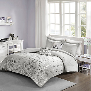 Rebecca Grey/Silver Twin/Twin XL Metallic Triangle Print Comforter Set, Gray/Silver, large