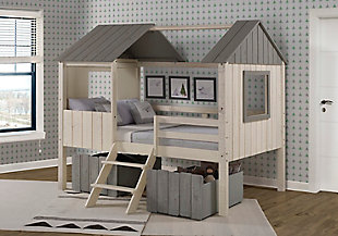 Donco Kids Full House Low Loft Rustic Sand/Rustic Grey With Dual Loft Drawers, , rollover