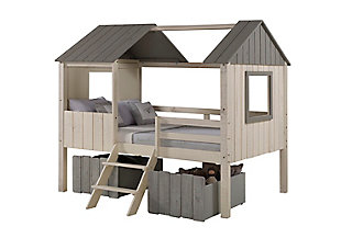 Donco Kids Full House Low Loft Rustic Sand/Rustic Grey With Dual Loft Drawers, , large
