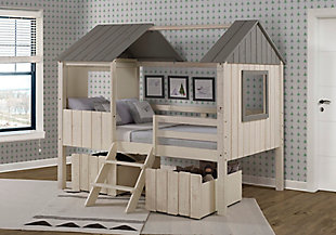Donco Kids Full House Low Loft Rustic Sand/Rustic Grey With Dual Loft Drawers, , rollover