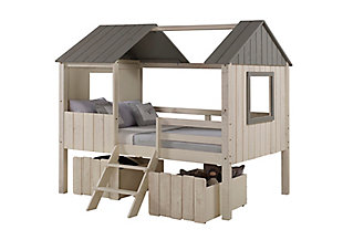 Donco Kids Full House Low Loft Rustic Sand/Rustic Grey With Dual Loft Drawers, , large