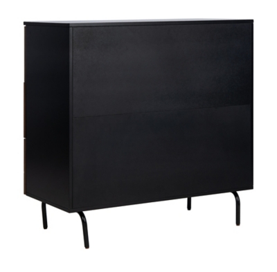 Black rectangular cabinet with slender metal legs, no visible handles
